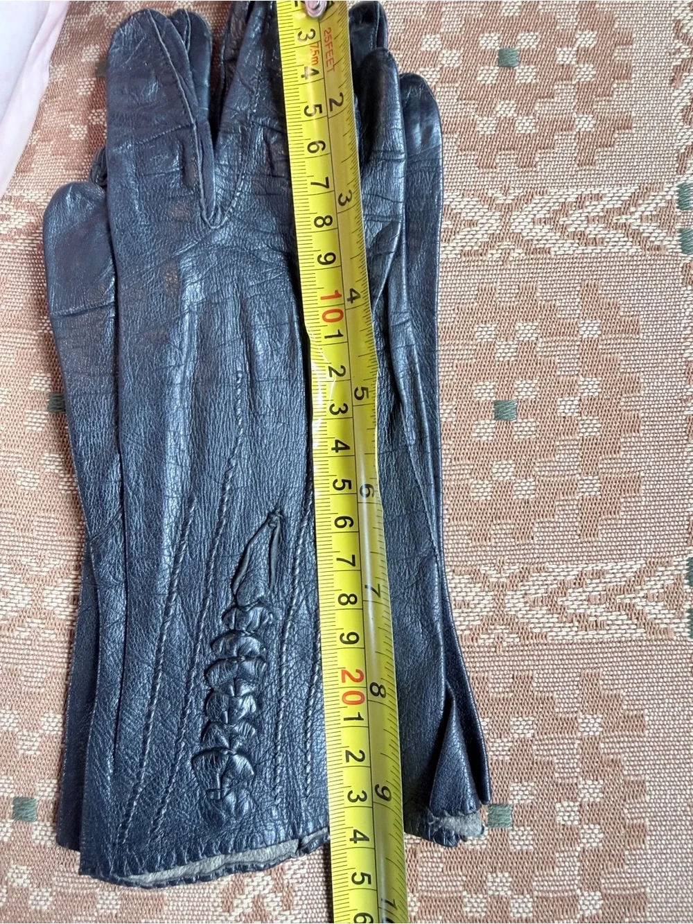 Vintage Black Unlined Leather Gauntlet Gloves | Braided Detail | Women’s